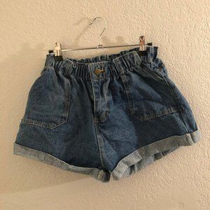 FASHION NOVA MEDIUM DENIM PAPER BAG SHORTS